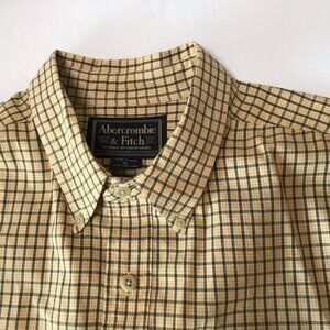 Vintage Abercrombie Fitch Shirt Mens X-Large Button Yellow Green Plaid Preppy